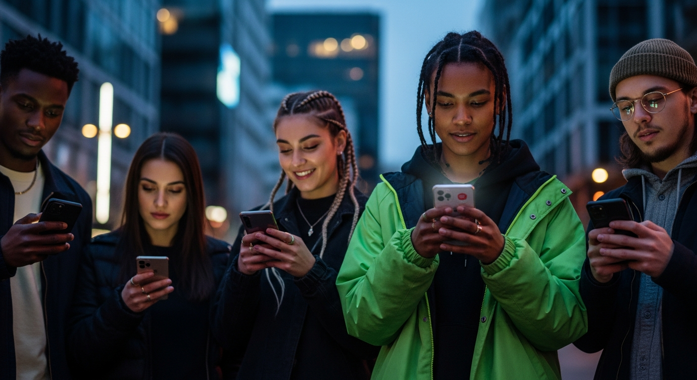 Group of young people using phones - Perch Mobile
